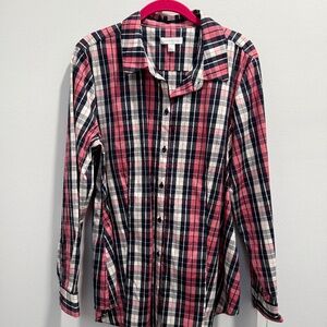 Charter Club Button Shirt size 16 Color Red White Blue Gray